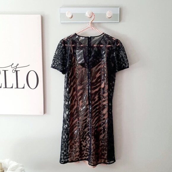 NWT MICHAEL Michael Kors black sequin & crystal leopard print mesh t-shirt dress - Picture 7 of 7